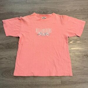 Vintage 90s Williamsburg VA Embroidered Shirt XL Pink Bubble Knit Made in USA